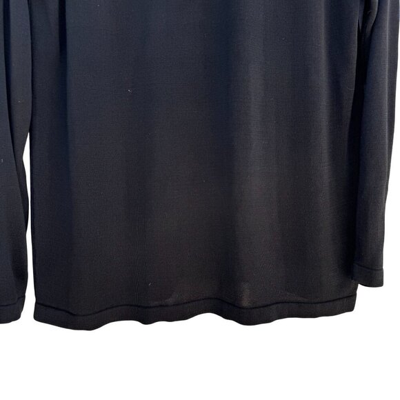 Womens Black Long-Sleeve Knit Crewneck Long Sleeve Minimalist Shirt Blouse Top - Picture 2 of 7